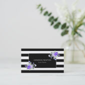 ブラック&ホワイトストライプバラとシルバー&ラベンダー 名刺 (スタンド正面)