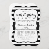 ブラック&ホワイトストライプバースデーパーティー 招待状 (正面/裏面)