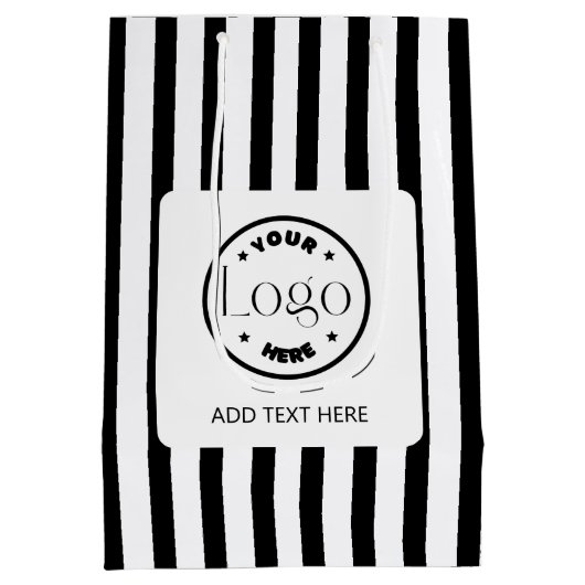 ブラック&ホワイトストライプビジネスロゴショッピング ミディアムペーパーバッグ (裏面)