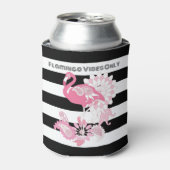 ブラック&ホワイトストライプフラミンゴ誕生日パーティー 缶クーラー (缶正面)