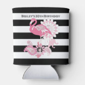 ブラック&ホワイトストライプフラミンゴ誕生日パーティー 缶クーラー (裏面)