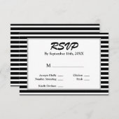ブラック/ホワイトストライプフレーム結婚式RSVPカード 出欠カード (正面/裏面)