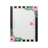 ブラック+ホワイトストライプフローラピンクアップル先生 ノートパッド (回転)