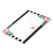 ブラック+ホワイトストライプフローラピンクアップル先生 ノートパッド (アングル)