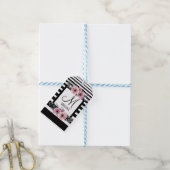 ブラック&ホワイトストライプフローラモノグラム ギフトタグ (より糸付き)