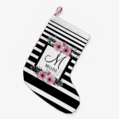 ブラック&ホワイトストライプフローラモノグラム スモールクリスマスストッキング (正面 (吊り時))