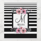 ブラック&ホワイトストライプフローラモノグラム ワインラベル (シングルラベル)