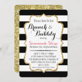 ブラック&ホワイトストライプブランチ&バブリーシャワー招待状 招待状 (正面/裏面)