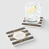 ブラック&ホワイトストライプリースとクリスマス ストーンコースター (横)