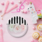 ブラック&ホワイトストライプローズピンクブライダルシャワー ペーパープレート (パーティー)