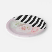 ブラック&ホワイトストライプローズピンクブライダルシャワー ペーパープレート (アングル)