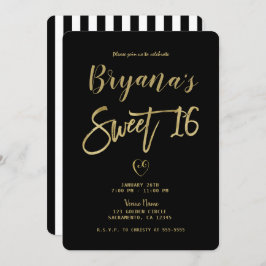 ブラック&ホワイトストライプ金ゴールドシックモダンスイート16 招待状