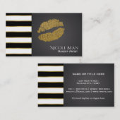 ブラック&ホワイトストライプ金ゴールドモダンリップ美しい 名刺 (正面/裏面)