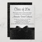 ブラック/ホワイトスパークルルックボウ卒業招待状 招待状 (正面/裏面)