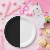 ブラック&ホワイトスプリットハーフ誕生日シックパーティー ペーパープレート (パーティー)