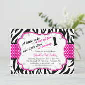 ブラック&ホワイトゼブラガールズファースト誕生日招待状 招待状 (スタンド正面)