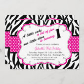 ブラック&ホワイトゼブラガールズファースト誕生日招待状 招待状 (正面/裏面)
