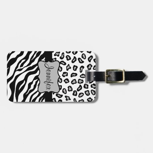ブラック&ホワイトゼブラ&チータスキンパーソナライズされた ラゲッジタグ (正面横)