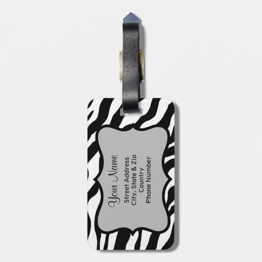 ブラック&ホワイトゼブラ&チータスキンパーソナライズされた ラゲッジタグ (裏面縦)