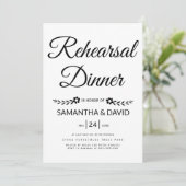 ブラック、ホワイトタイポグラフィ結婚のリハーサルディナー 招待状 (スタンド正面)