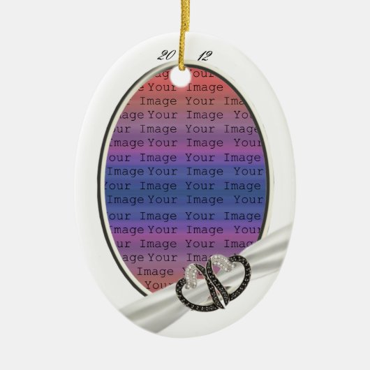 ブラック&ホワイトダイヤモンドハートオーナメント セラミックオーナメント (正面)