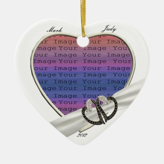 ブラック&ホワイトダイヤモンドハートオーナメント セラミックオーナメント (正面)