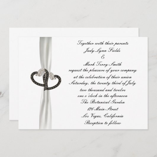 ブラック&ホワイトダイヤモンドハート結婚式招待状 招待状 (正面/裏面)