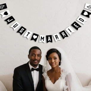 ブラック&ホワイトダイヤモンドリングや輪ハートたった今結婚しました バンティングフラッグ