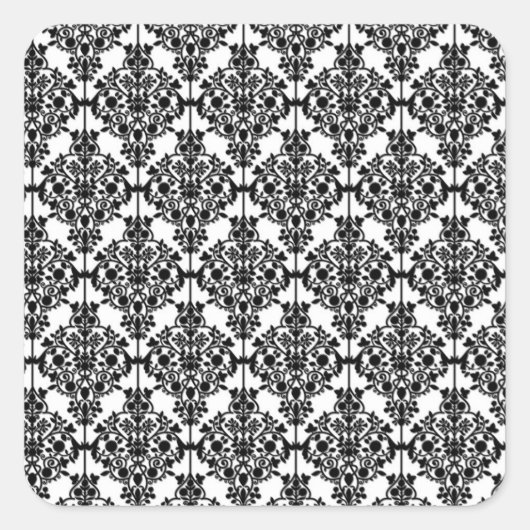 ブラック&ホワイトダマスクアートプリント スクエアシール (正面)