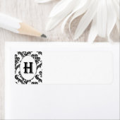 ブラック&ホワイトダマスクイニシャル ラベル (インサイチュ)