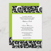 ブラック&ホワイトダマスクウェディング招待状とグリーン 招待状 (正面/裏面)