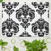 ブラック&ホワイトダマスクシックモダンパタエレガントーン キッチンタオル (折り畳み)