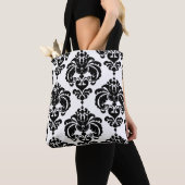 ブラック&ホワイトダマスクシックモダンパタエレガントーン トートバッグ (クローズアップ)