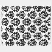 ブラック&ホワイトダマスクシックモダンパタエレガントーン フリースブランケット (正面(横))