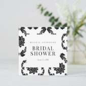 ブラック&ホワイトダマスクスクエアブライダルシャワー 招待状 (スタンド正面)