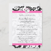 ブラック&ホワイトダマスクスワーズ明るい赤紫色ピンクトリム 招待状 (正面)