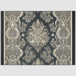 ブラック&ホワイトダマスクデコページ紙 薄葉紙