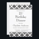 ブラック&ホワイトダマスクパターン21st誕生日ディナー 招待状<br><div class="desc">白黒エレガントのダマスク21歳パターン（の模様が）あるの誕生日ディナーパーティの招待状。</div>