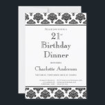 ブラック&ホワイトダマスクパターン21st誕生日ディナー 招待状<br><div class="desc">白黒エレガントのダマスク21歳パターン（の模様が）あるの誕生日ディナーパーティの招待状。</div>