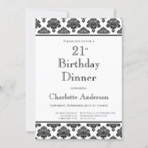 ブラック&ホワイトダマスクパターン21st誕生日ディナー