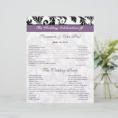 ブラック&ホワイトダマスクパープルバンド結婚式 プログラム (スタンド正面)