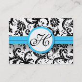 ブラック&ホワイトダマスクブライトアクア浮き上がりトリム 名刺 (裏面)