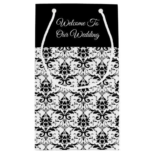 ブラック&ホワイトダマスクプリント結婚ズ抱き枕 スモールペーパーバッグ (裏面)