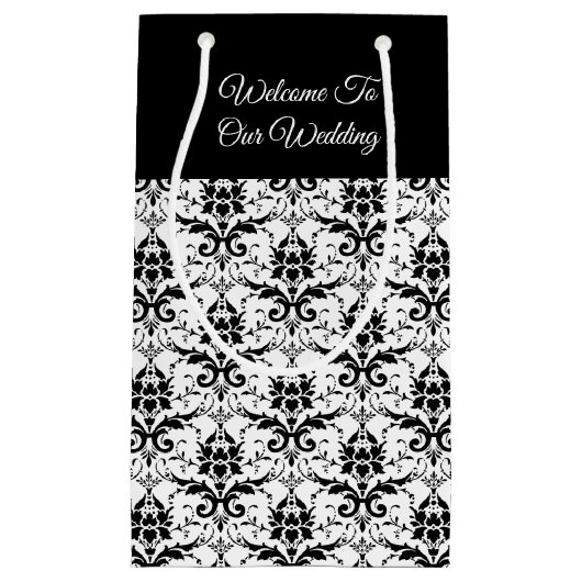 ブラック&ホワイトダマスクプリント結婚ズ抱き枕 スモールペーパーバッグ (正面)