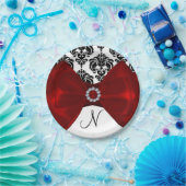 ブラック&ホワイトダマスクレッドボウグラムスウィート16パーティー ペーパープレート (パーティー)