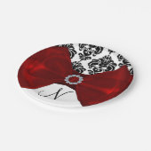 ブラック&ホワイトダマスクレッドボウグラムスウィート16パーティー ペーパープレート (アングル)