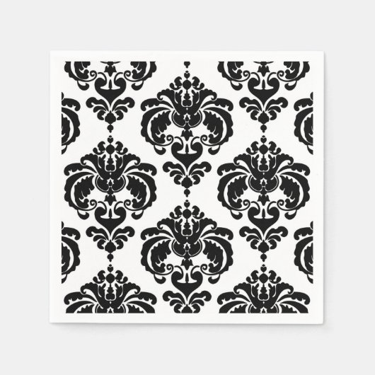 ブラック&ホワイトダマスクヴィンテージウェディングイベントパーティー スタンダードカクテルナプキン (正面)