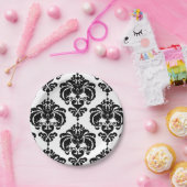 ブラック&ホワイトダマスクヴィンテージウェディングイベントパーティー ペーパープレート (パーティー)