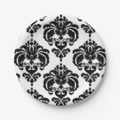 ブラック&ホワイトダマスクヴィンテージウェディングイベントパーティー ペーパープレート (正面)