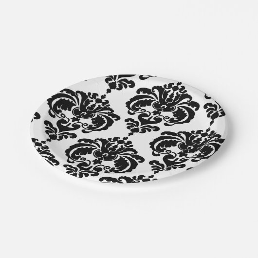 ブラック&ホワイトダマスクヴィンテージウェディングイベントパーティー ペーパープレート (アングル)